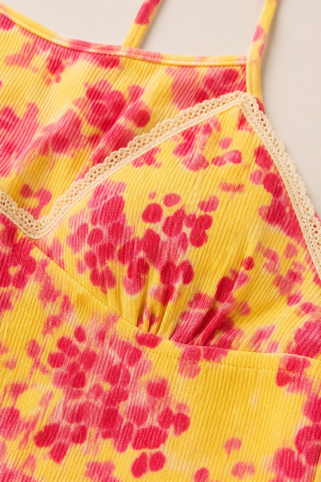 Close up of lace trim and bust detail