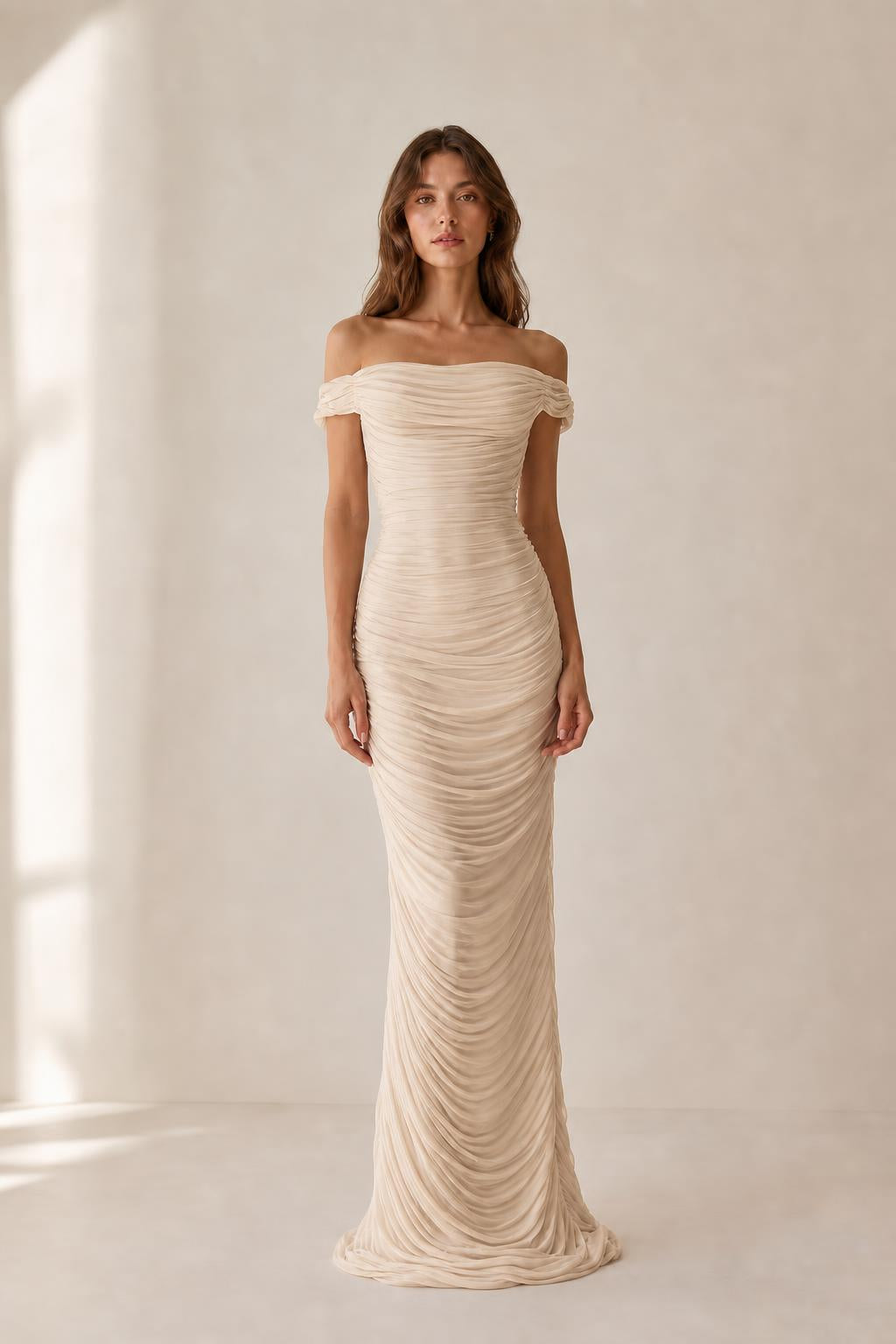 Full length presentation of evening dress