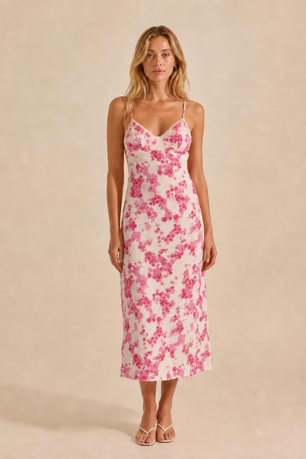 Additional view of yellow floral midi slip dress