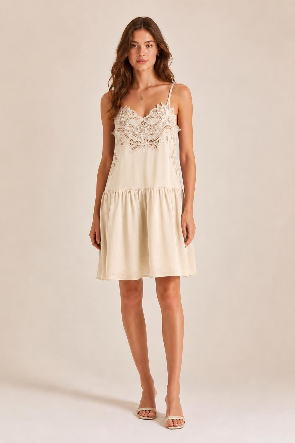 Women's Embroidered Lace Trim Cami Mini Dress